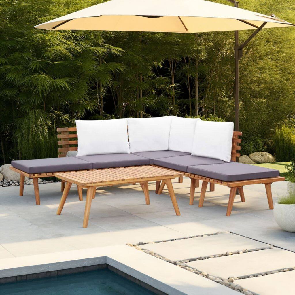 Roma 6pc Modular Outdoor Sofa and Coffee Table Set, Brown Acacia Wood