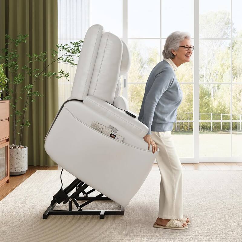 Power Lift Recliner Chair Sofa, PU Leather Reclining with Charging Ports, Cup Holders, Electric Stand Assist