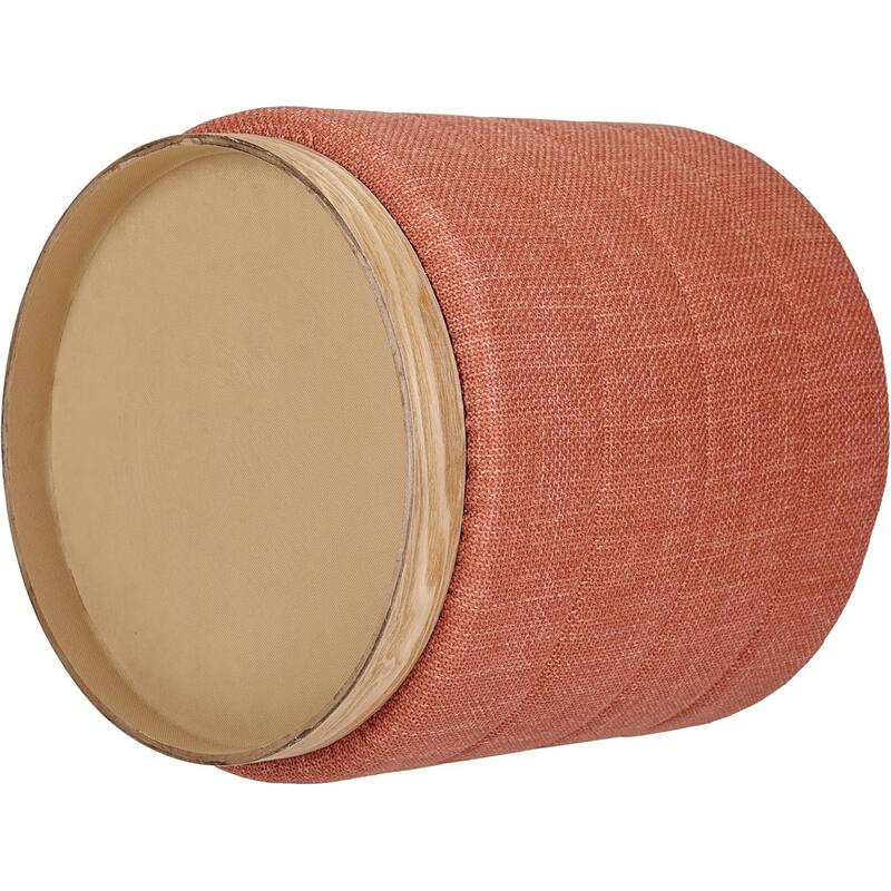 Modern Cylinder Ottoman with Hidden Storage Linen Upholstery Seat