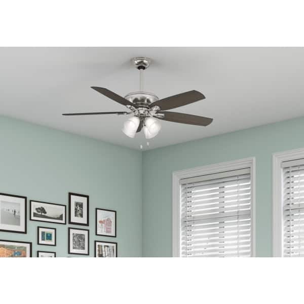 slide 2 of 20, Hunter 52' Amberlin Ceiling Fan with LED Light Kit, Pull Chains - Farmhouse, Transitional, Rustic Brushed Nickel