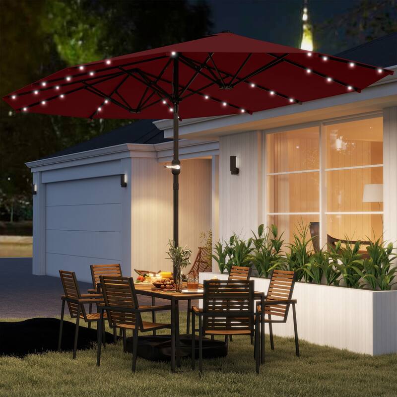 Double-Sided Large Patio Umbrella with Crank Handle Outdoor Canopy for Backyard Garden or Patio