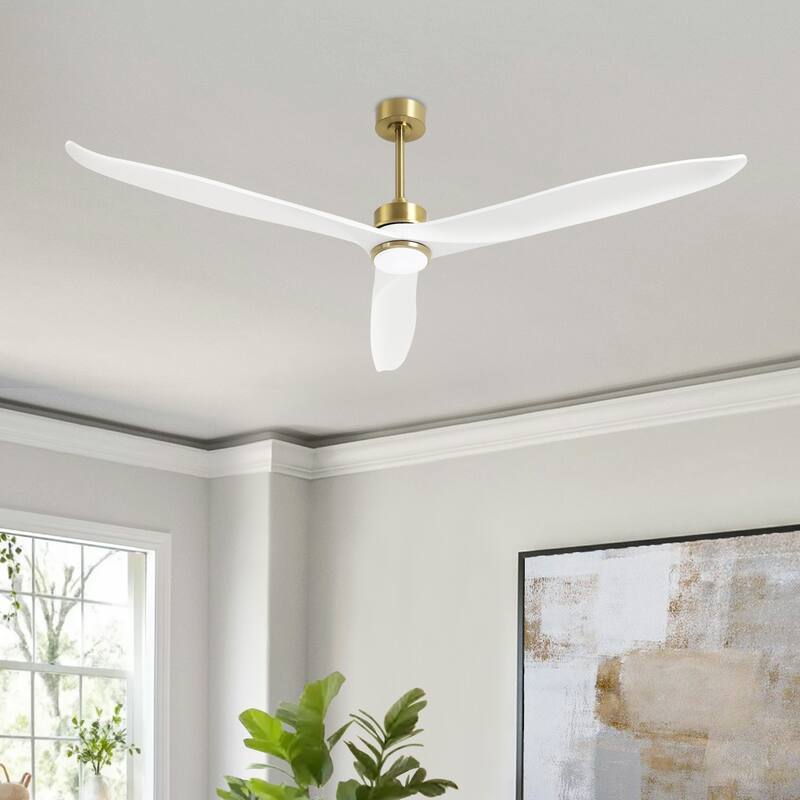 72" 3-Blade Solid Wood Ceiling Fan with LED Light and Remote Control - Gold/White