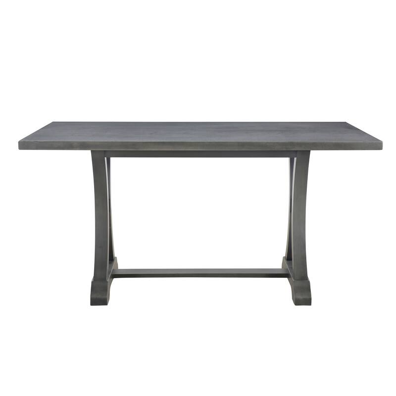 6-Piece Farmhouse Dining Table Set, Rectangular Trestle Table and 4 Upholstered Chairs & Bench