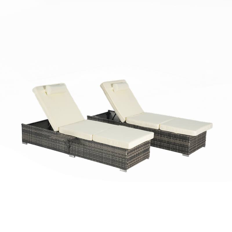 Outdoor Chaise Lounge Chair Set of 2 with Storage