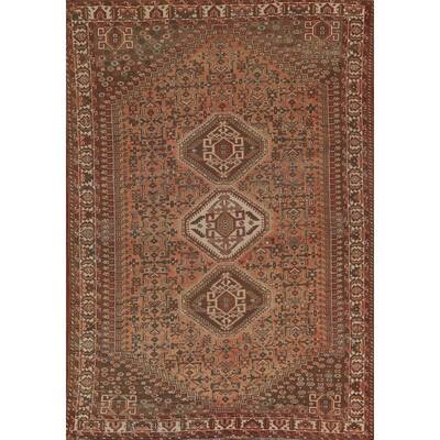 Tribal Qashqai Persian Vintage Area Rug Hand-Knotted Wool Carpet - 7'0"x 9'10"