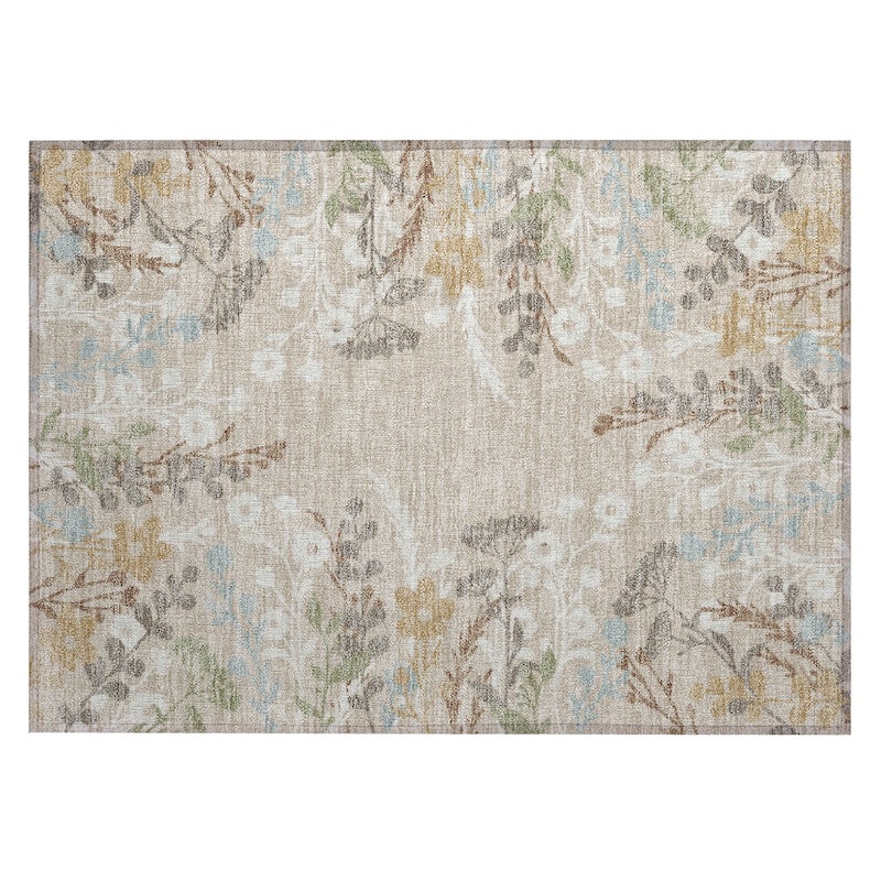 Machine Washable Indoor/ Outdoor Floral Border Chantille Rug