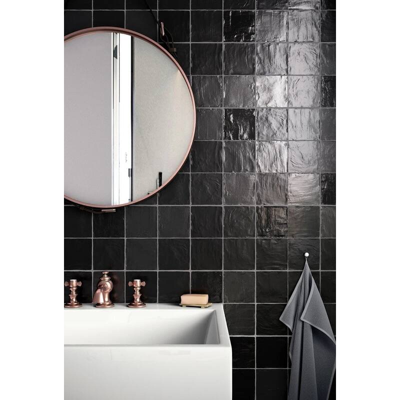 Apollo tile 4" x 4" Duchess Glossy Matte Black Ceramic Tile (6.46 sq ft/case) - 60 Pack