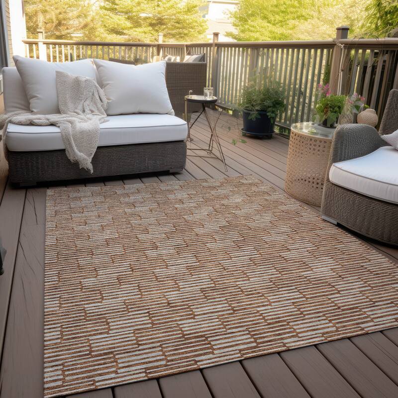 Machine Washable Indoor/ Outdoor Chantille Stripe Blocks Rug