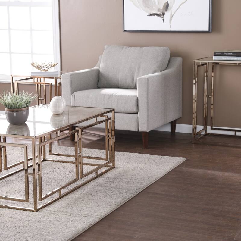 Champagne Faux Marble Console Table Gold Metal Frame and Rectangular - 43.75" L x 16" W x 29.5" H