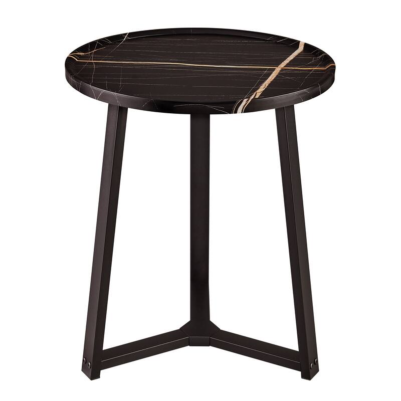 Harper Round Raised Lip Edge Side Accent Table with Mid-century Modern Crossed Metal Bold Pedestal Legs