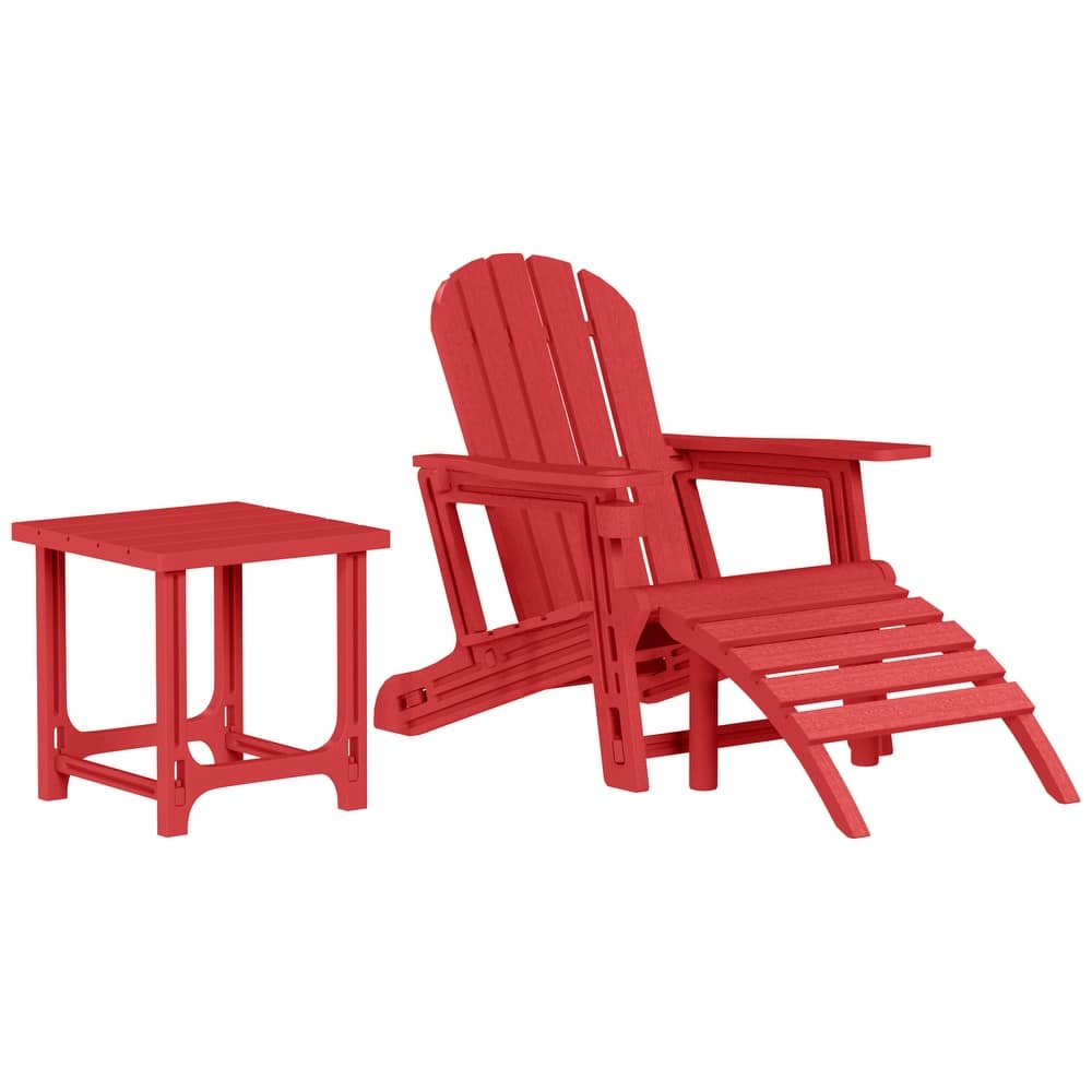 Coastline Outdoor Poly 3-Piece Set Adirondack Chair with Ottoman and Side Table
