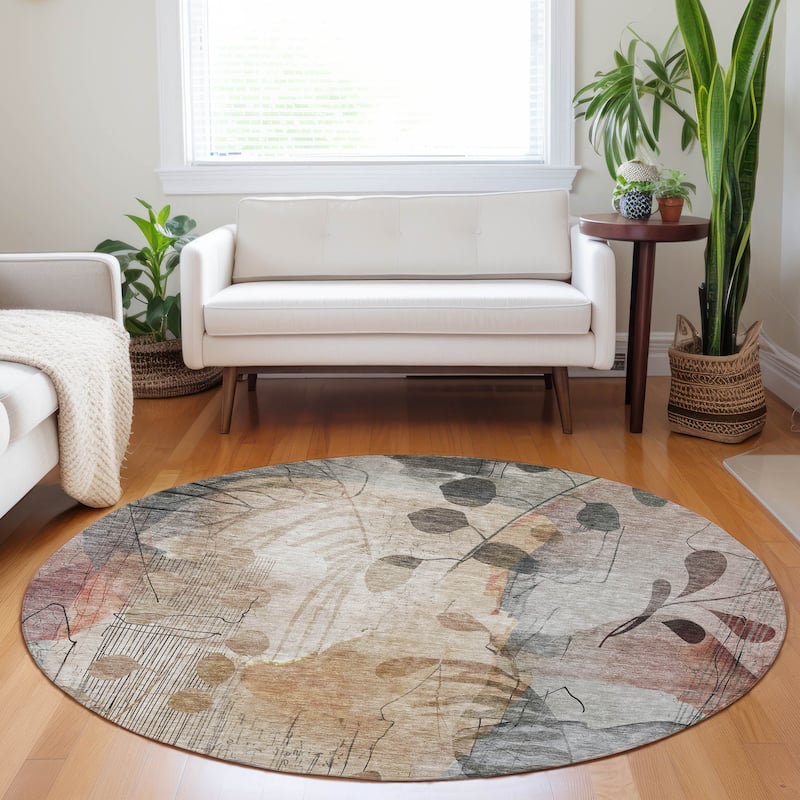 Machine Washable Indoor/ Outdoor Chantille Abstract Floral Rug