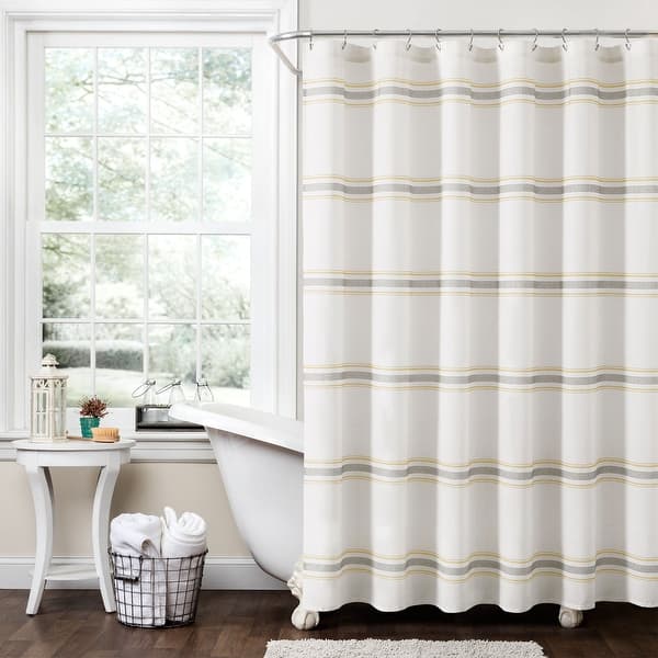 slide 2 of 45, Lush Decor Farmhouse Stripe Shower Curtain Grey/Yellow