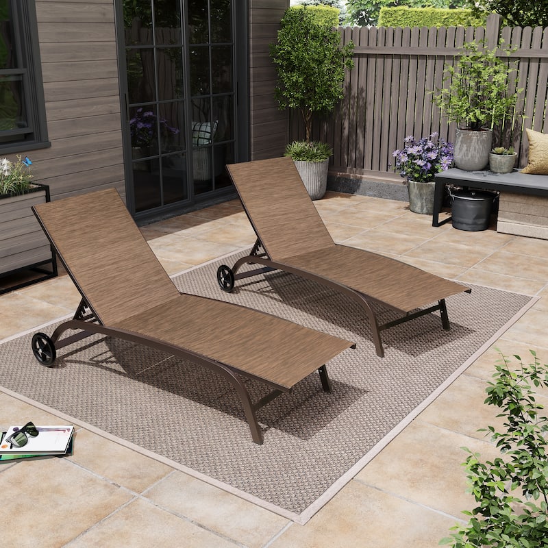 Pellebant 2PCS Outdoor Adjustable Chaise Lounge Chair with Wheels - N/A
