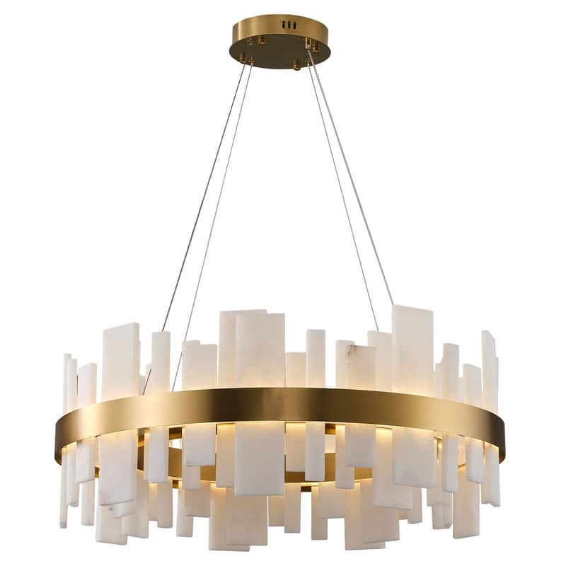 KAYLA 31 in. 8-Lights Drum Gold Chandelier With Alabaster Shade Chandelier
