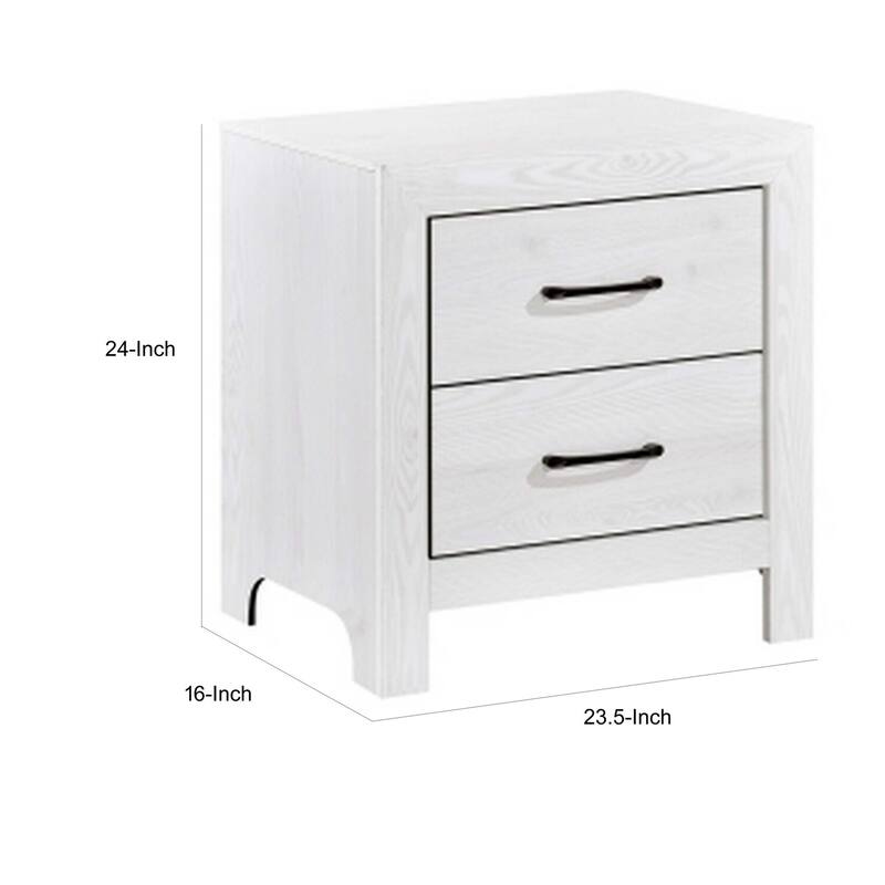 White/Black 2 Drawer 23.5 in. W Nightstand with Sturdy Hardware and Ample Storage