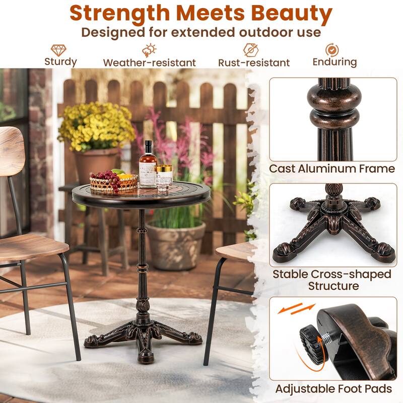 Costway 32" Patio Dining Table with 1.6" Umbrella Hole & Lid DPC - Bronze - See Details