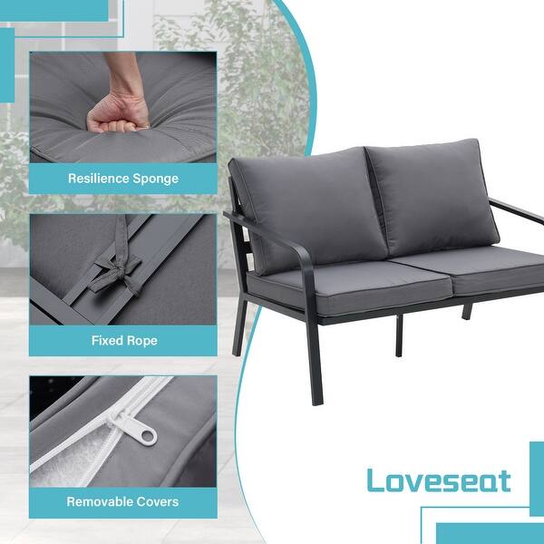 Zenova 4 Piece Aluminum Patio furniture Set Outdoor Sectional Sofa with Coffee Table On Sale