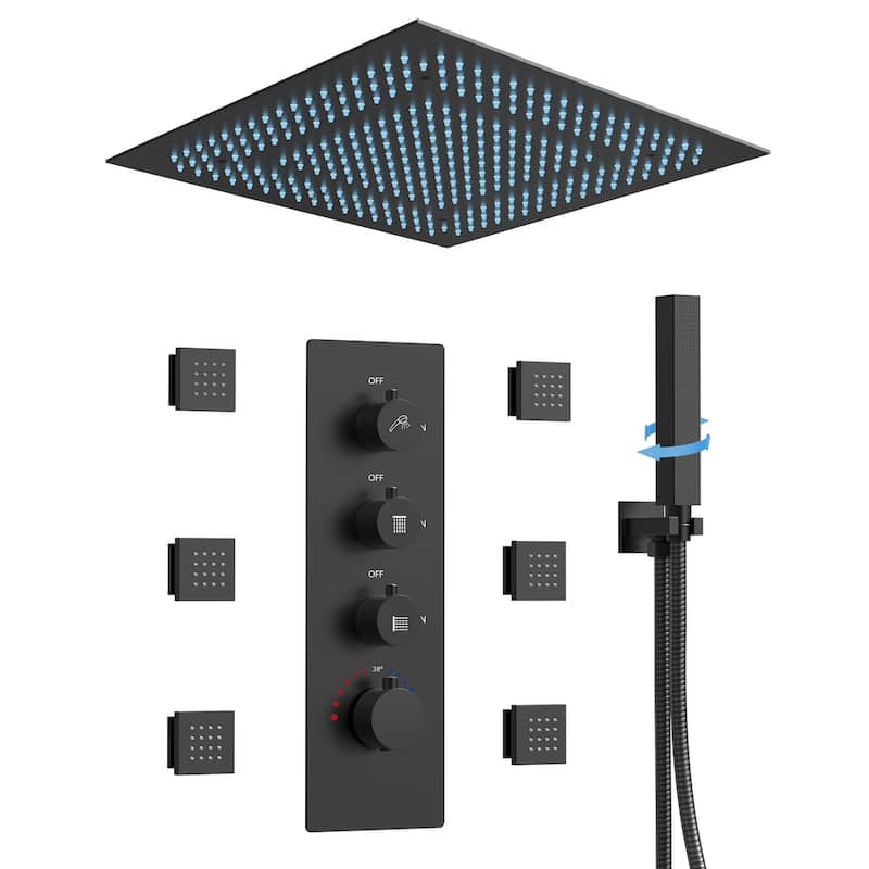 64 Color LED Mood Lighting Thermostatic Shower System,20"Ceiling-Mount Shower Head with 3-Functions Spray