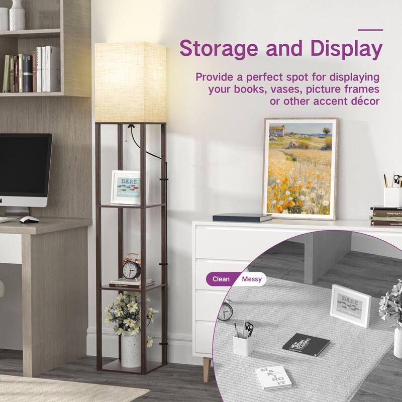 63"Floor Lamp with Shelves,Modern Tall Standing Lamps - N/A