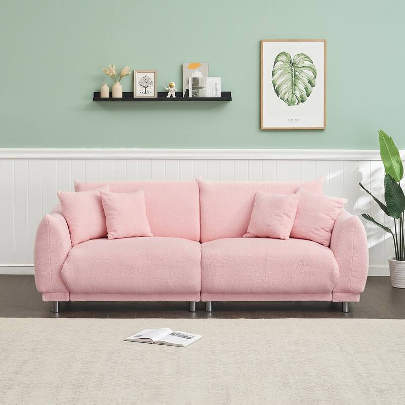 86.6" Teddy velvet large bread sofa with four pillows and hardware feet