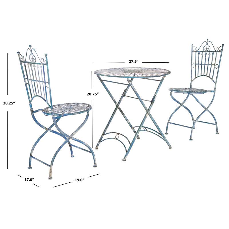 SAFAVIEH Outdoor Saige Victorian Iron 3-Piece Bistro Set - 28Wx28Dx38H