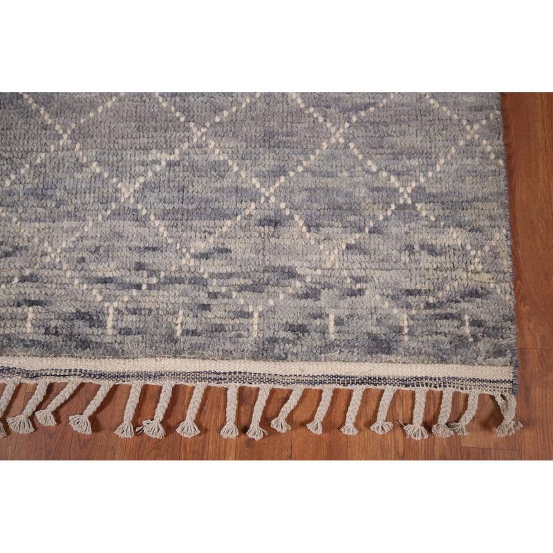 Grays & Blues Trellis Moroccan Oriental Rug Hand-Knotted Wool Carpet - 5'11"x 9'8"
