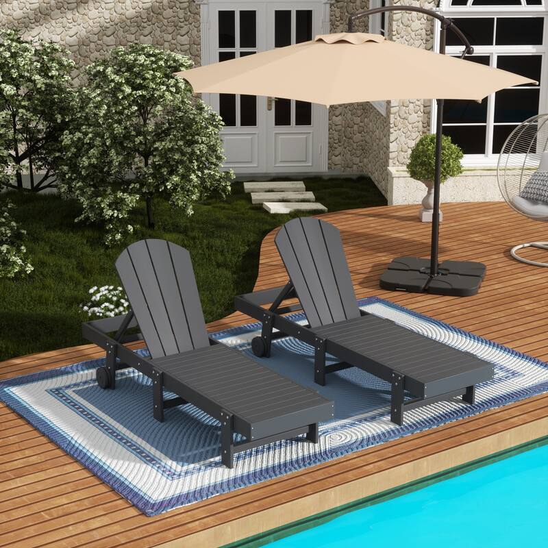 Polytrends Laguna Hdpe All Weather Outdoor Patio Pool Reclining Armless Chaise Lounge With Wheels (Set Of 2) - Gray