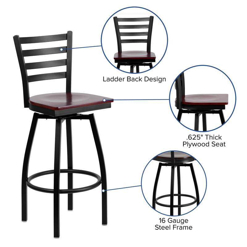 Ladder Back Swivel Metal Barstool - 16.5"W x 20.5"D x 44.5"H