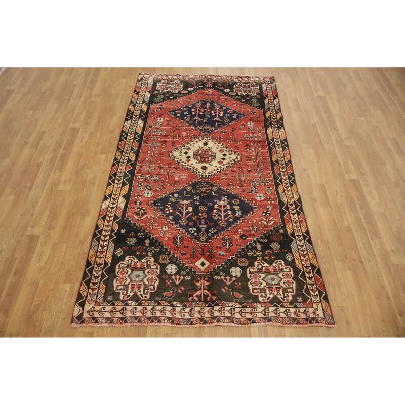 Hand Knotted Oriental 100% Wool Carpet Traditional Tribal Red Shiraz Area Rug - 7' 6'' X 4' 1''