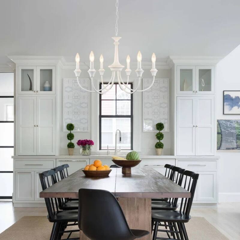 6-Light Modern Chandelier , Farmhouse Candle Chandelier for Dining Room Living Room Bedroom Kitchen - W24.4"x H15.55"