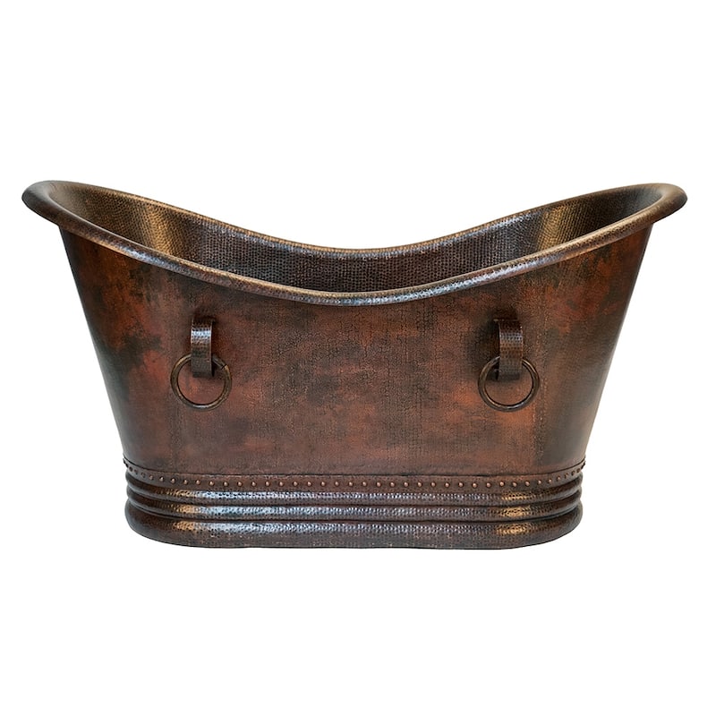 60-in Hammered Copper Double Slipper Bathtub With Rings in Oil Rubbed Bronze
