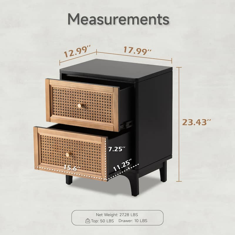 COZAYH Woven Cane Front Accent Nightstand with Brass Knobs, Accent Dresser