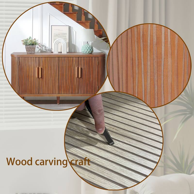 Roomfitters Modern 4-Door Accent Buffet Cabinet with Waveform Pattern, Adjustable Shelves