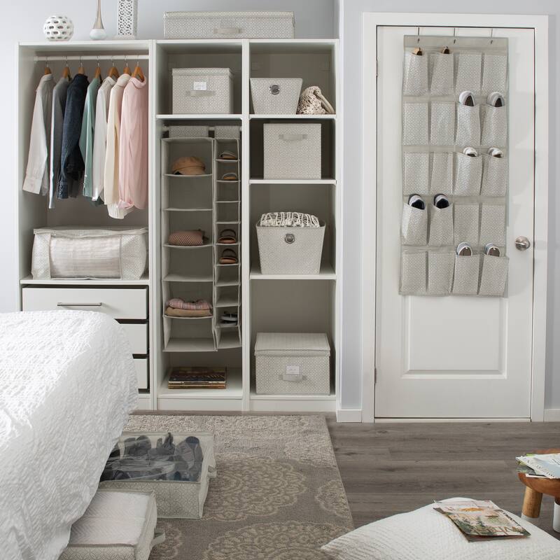 Simplify 6 Shelf Boho Hanging Closet Organizer in Grey - 11.81" x 11.81" x 47.24"