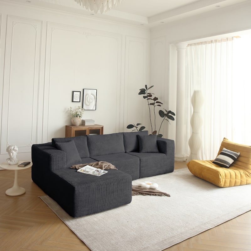Sectional Sofa and Module, Mid-Century Modern L Shaped Couches 3-Seat Sofa Grey Left - Grey