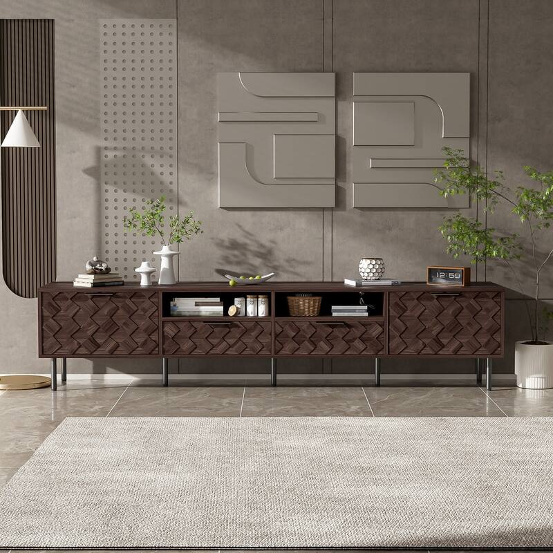 78 in with Rattan Doors TV Stand for TVs up to 85 in - n/a - Brown