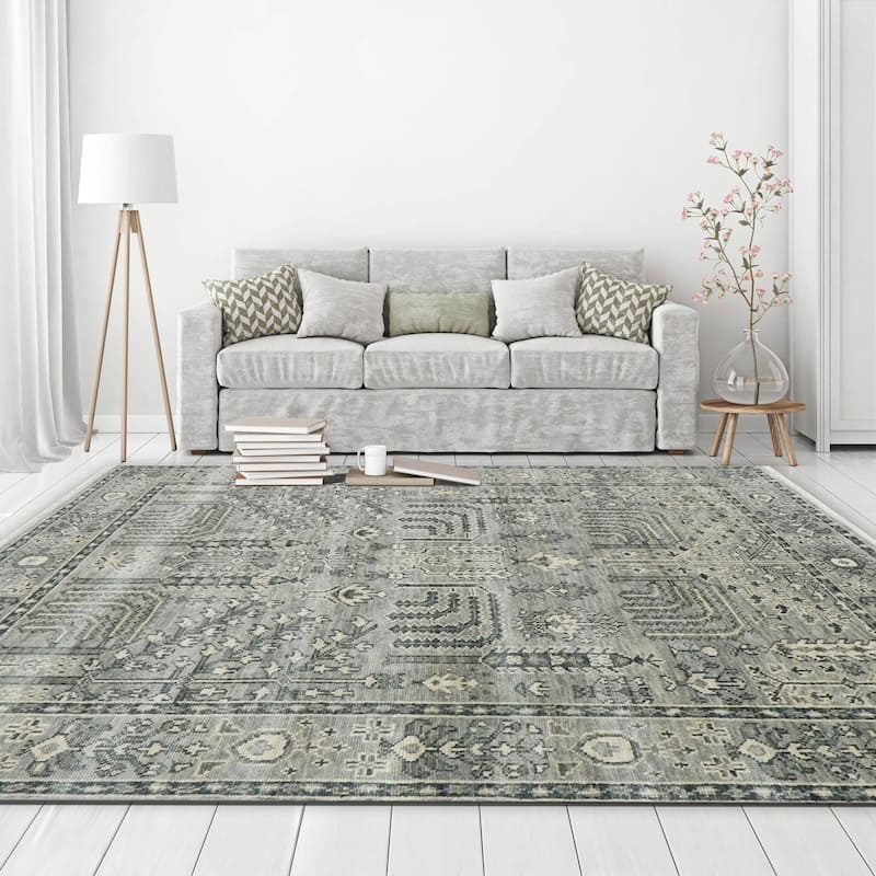 Hand Knotted Gray Turkish Oushak Wool Traditional Oriental Area Rug - 7' 11'' x 10'