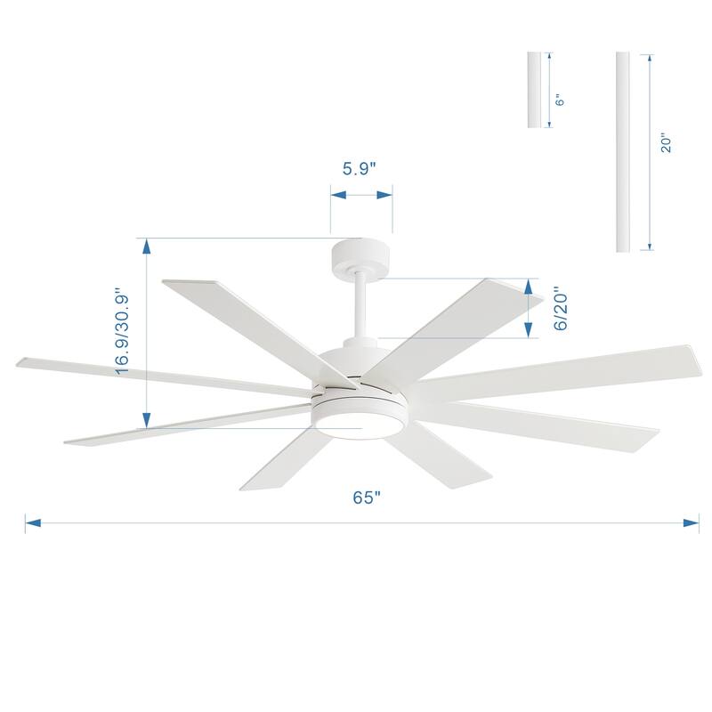 65 Inch 8-Blade Black LED Ceiling Fan with Light and Remote