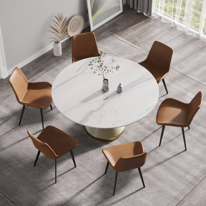 59.05"Modern artificial stone round carbon steel base dining table-can accommodate 6 people