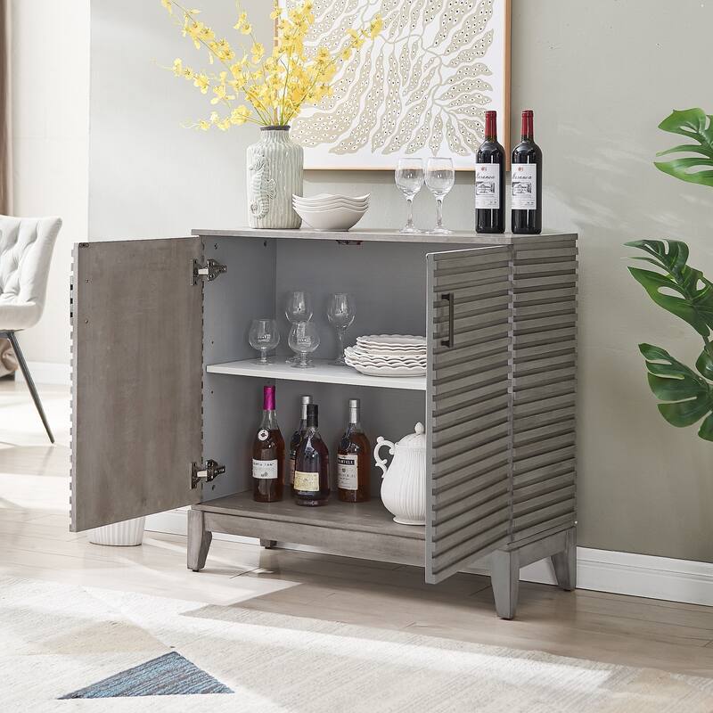 Morden Fort Wood Sideboard Storage Buffet Cabinet with 3D Stripes Doors