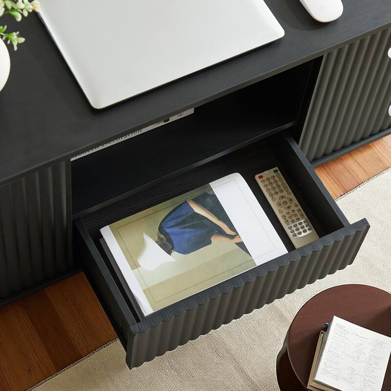 46.5" Modern Oval Coffee Table with Drawers, Hidden Storage & Curved Panel Design, Luxury Center Table