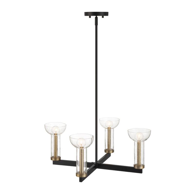 Nova 25 in. 4-Light Matte Black Modern Chandelier with Clear Seedy Glass Shades