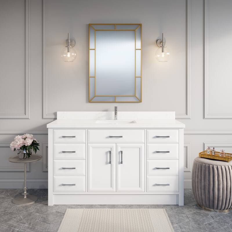 Calumet 60-in Solid Hardwood Bathroom Vanity with Engineered Stone Countertop