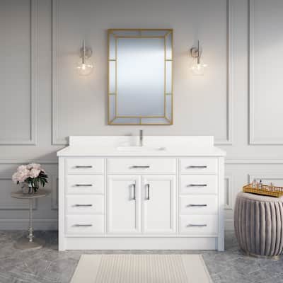 Calumet 60-in Solid Hardwood Bathroom Vanity with Engineered Stone Countertop