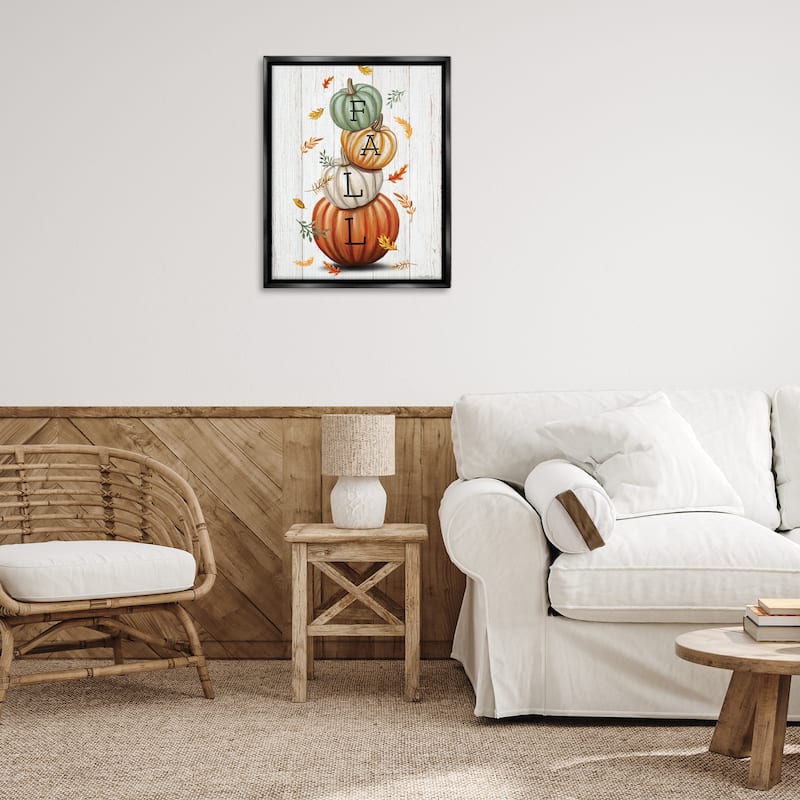 Stupell Falling Leaves & Pumpkin Stack Framed Floater Canvas Wall Art Design By Elizabeth Tyndall