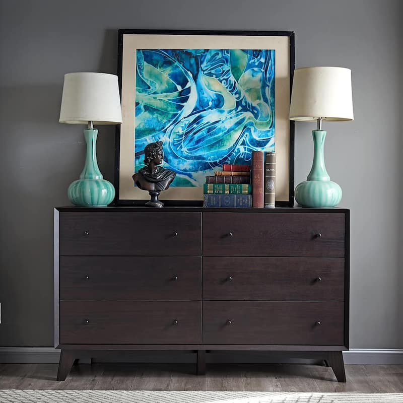 Mid Century Modern 6 Drawer Wood Dresser, Chest of Drawers, TV Stand