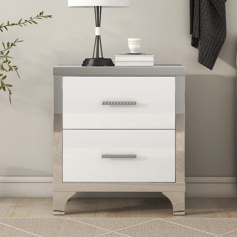 White Storage Cabinet Bedroom Bedside Table Accent Cabinet Black Corner Table Dressing Table Nightstand for Living Room