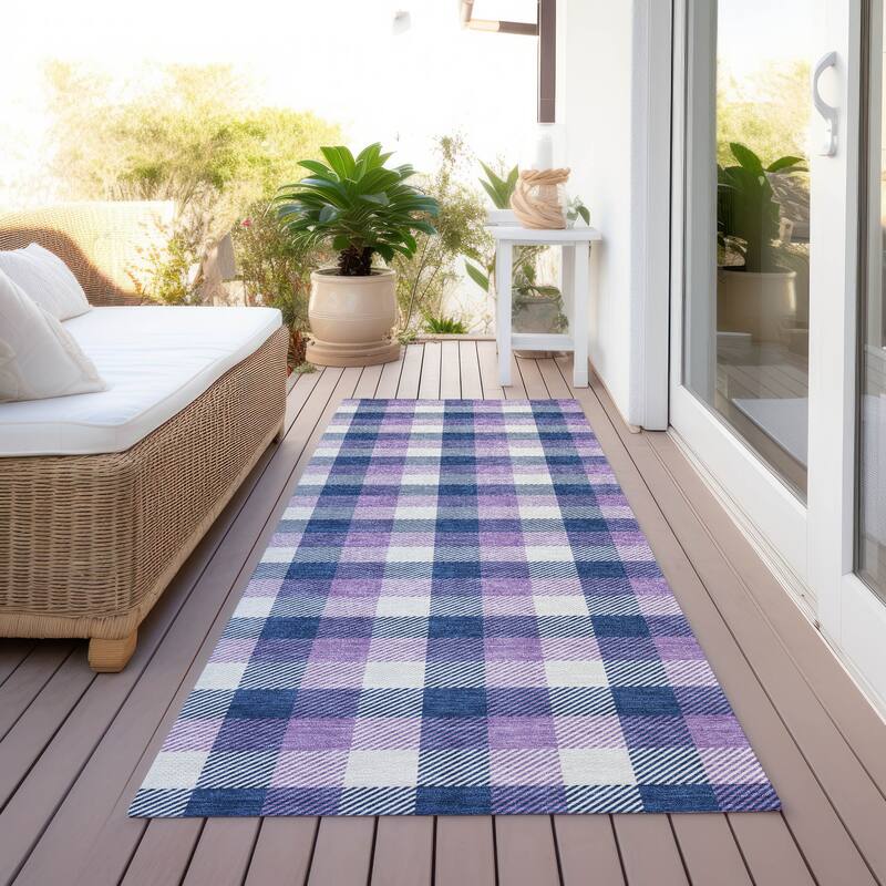 Machine Washable Indoor/ Outdoor Plaid Chantille Rug