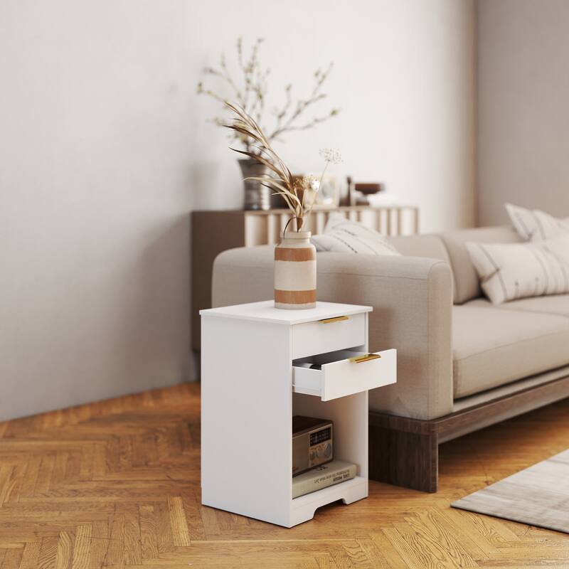 Nighstand With 2 Drawers,End Table,Nightstand with Open Space,Golden Handle,Morden Design,For Living Room,Bedroom